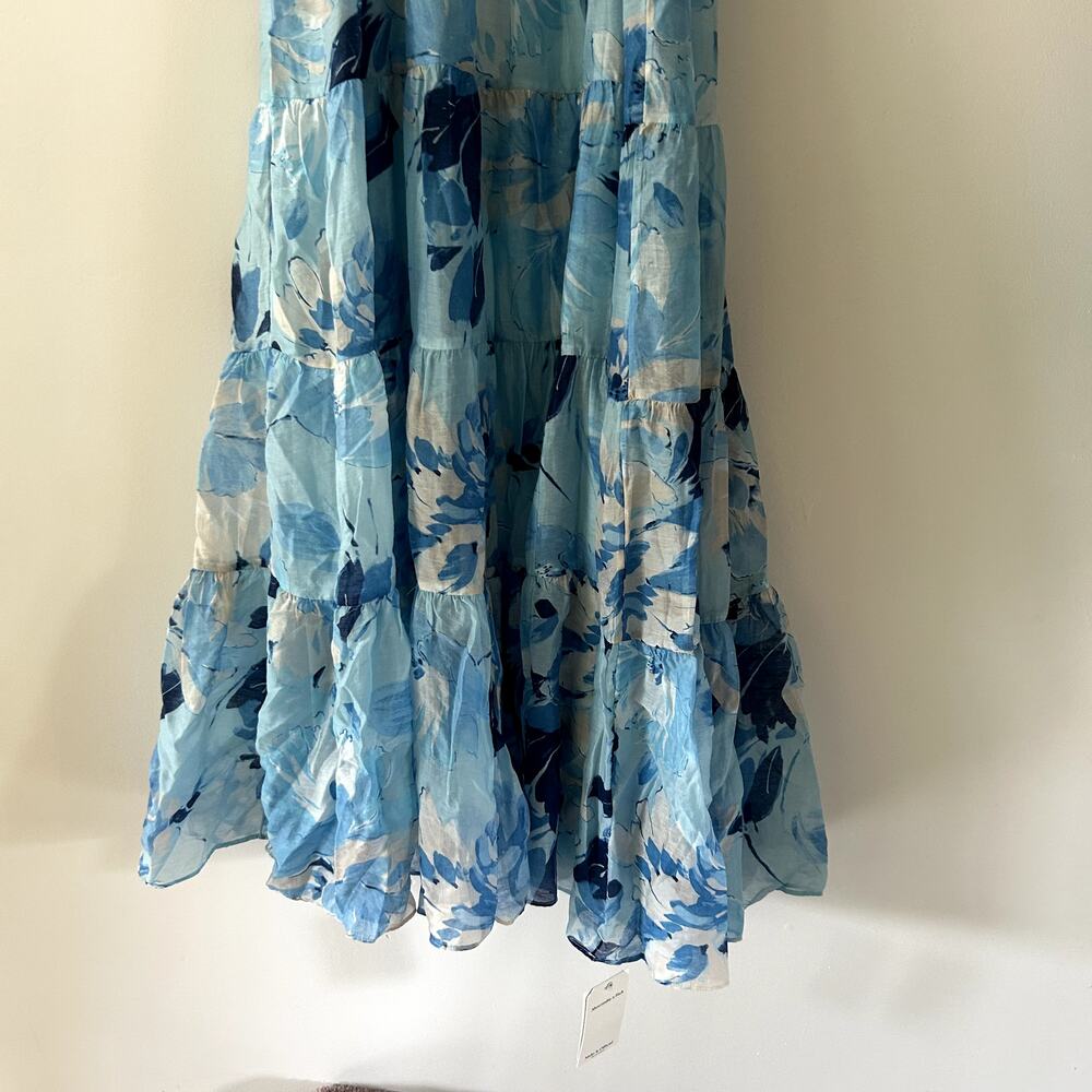 Abercrombie & Fitch Blue Print Ruched Tiered Babydoll Maxi Dress Size S NWT - Picture 6 of 9